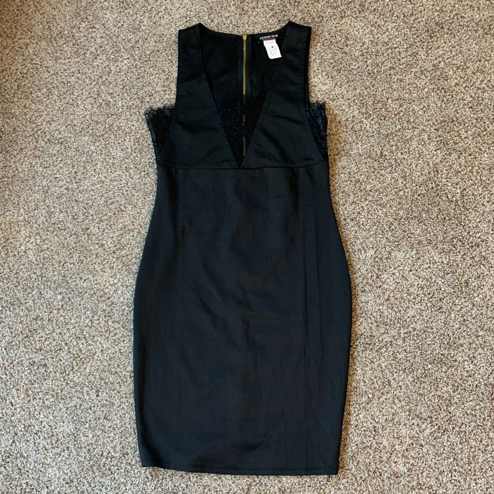 Black Satin Midi Dress w/ Lace from Fashion Nova